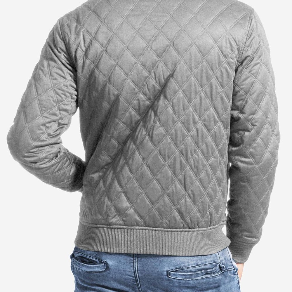 OLGYN Men’s Quilted Bomber Gray Jacket - Picture 2 of 4